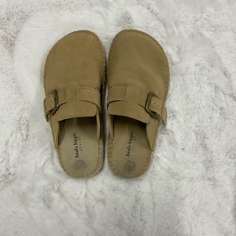 Haute Hippie Tan Suede Buckle Clogs